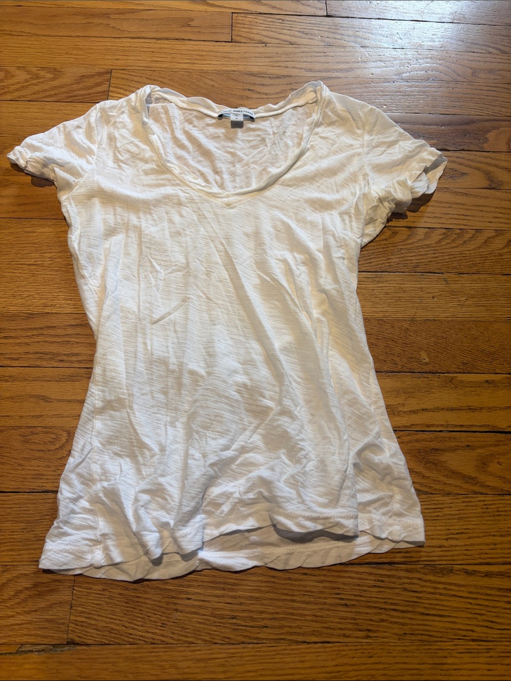 Women's James Perse White Casual V Neck Tee Reverse Binding Size 0 (XXS/XS)